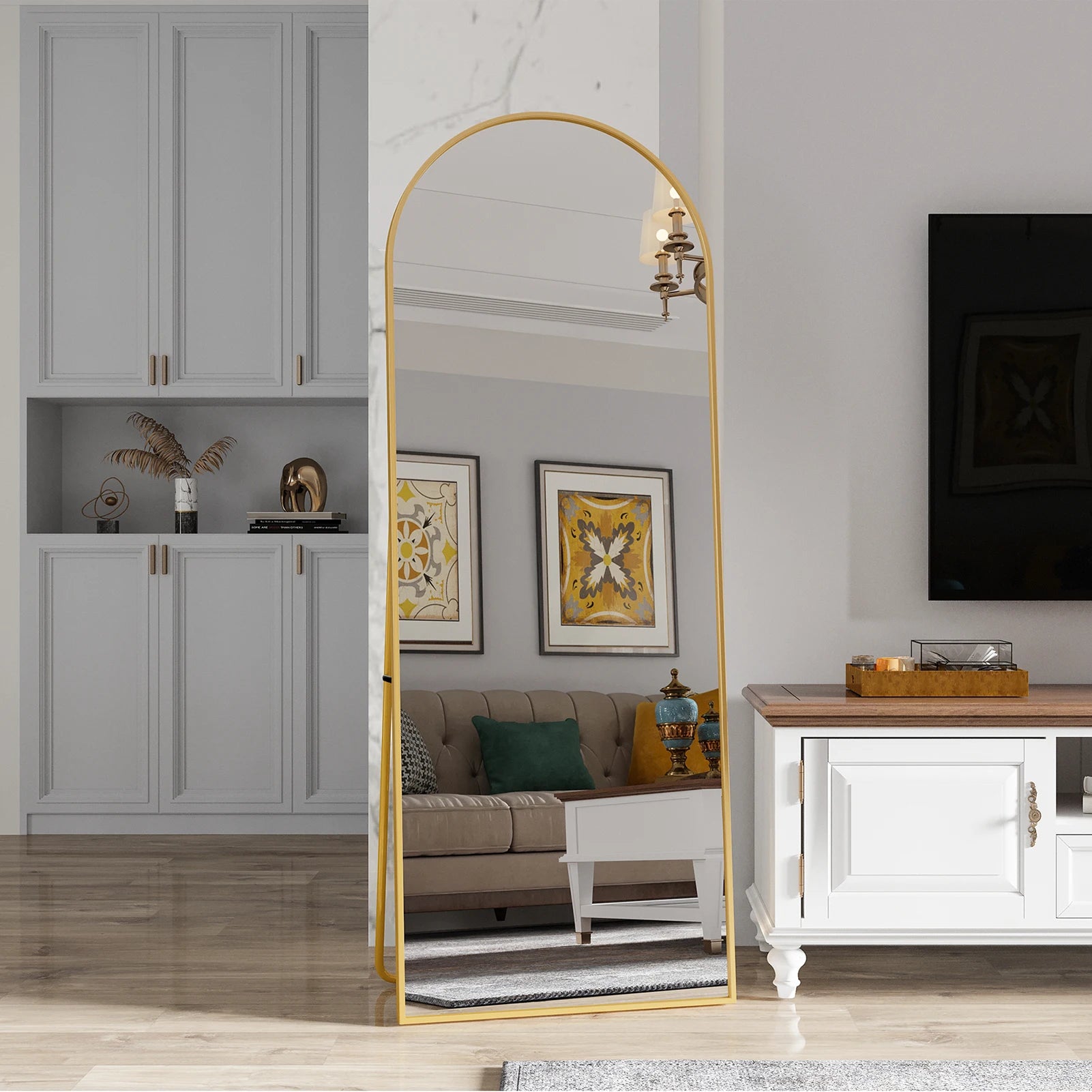 Miroir sur pied arche doré
