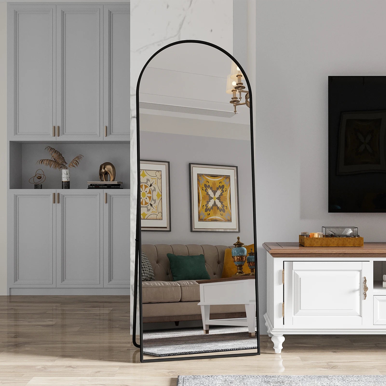 Miroir sur pied arche noir