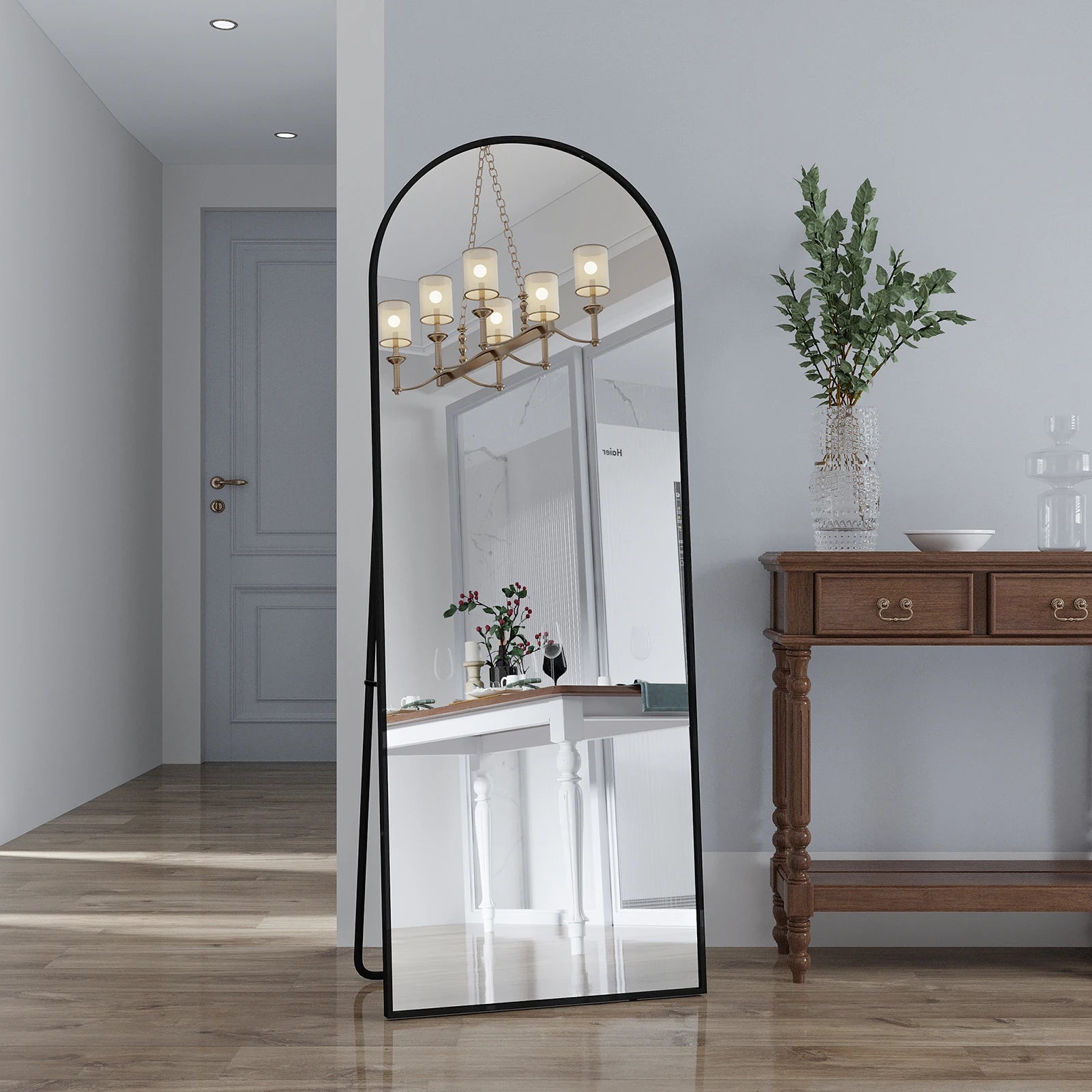 Miroir sur pied arche noir
