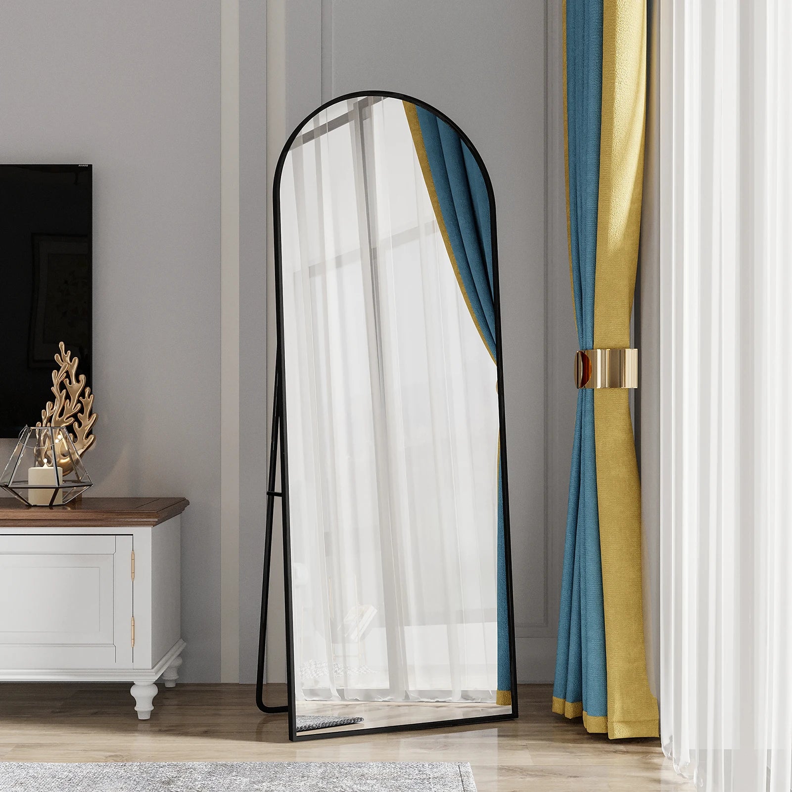 Miroir sur pied arche noir