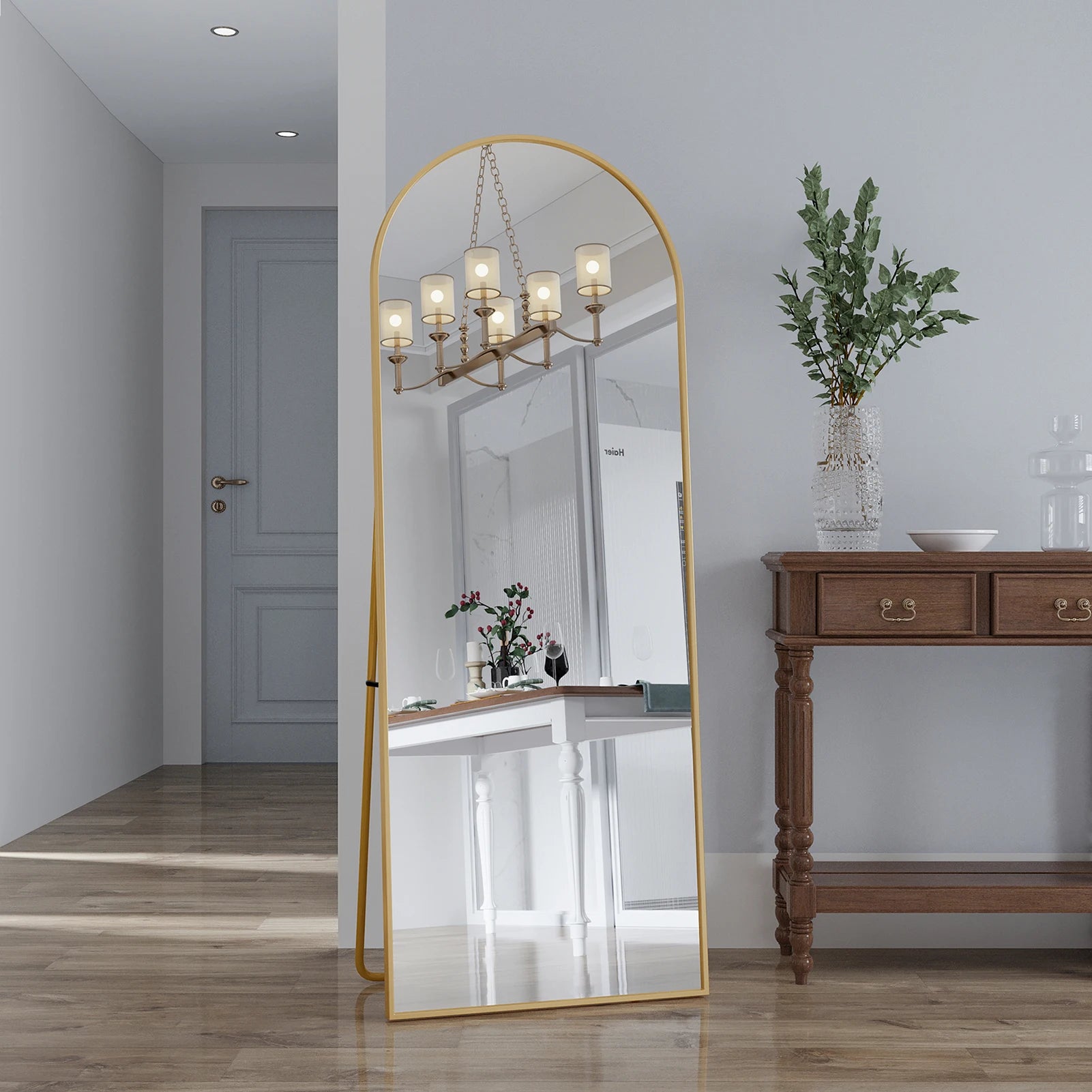 Miroir sur pied arche doré