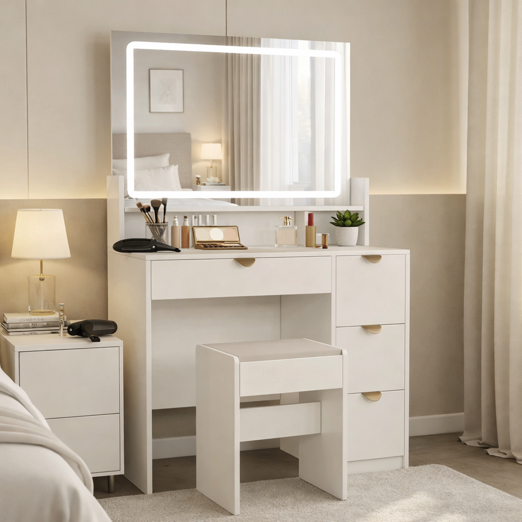 Coiffeuse LED blanche moderne élégante