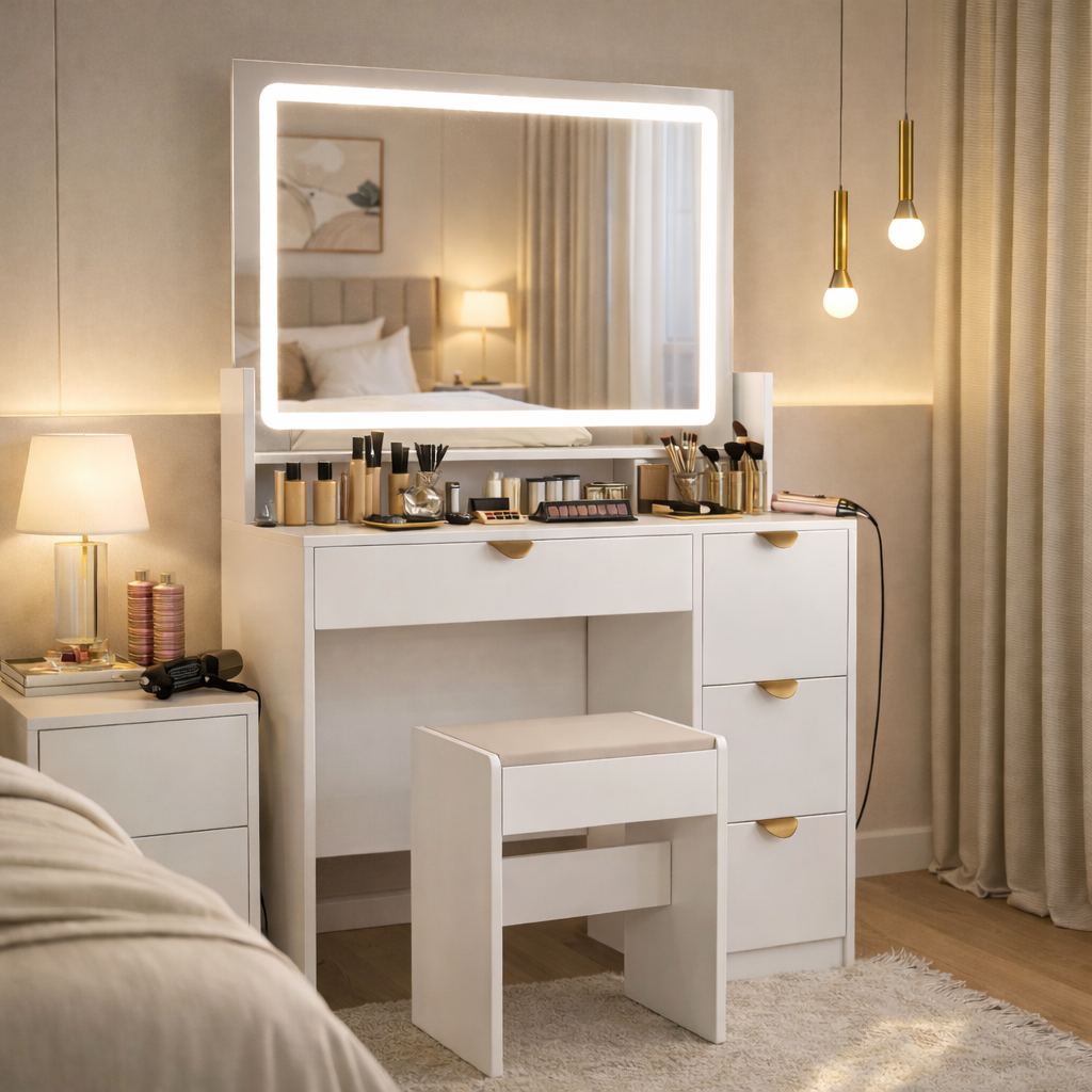 Coiffeuse LED blanche moderne élégante