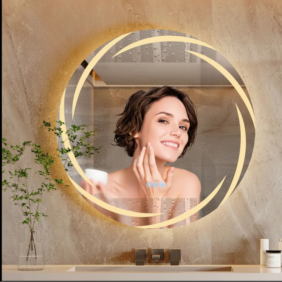 Miroir rond lumineux design naturel