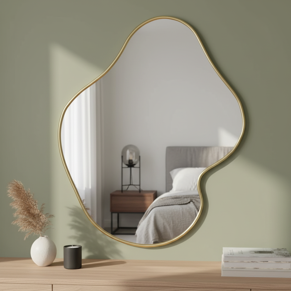 Miroir mural organique doré