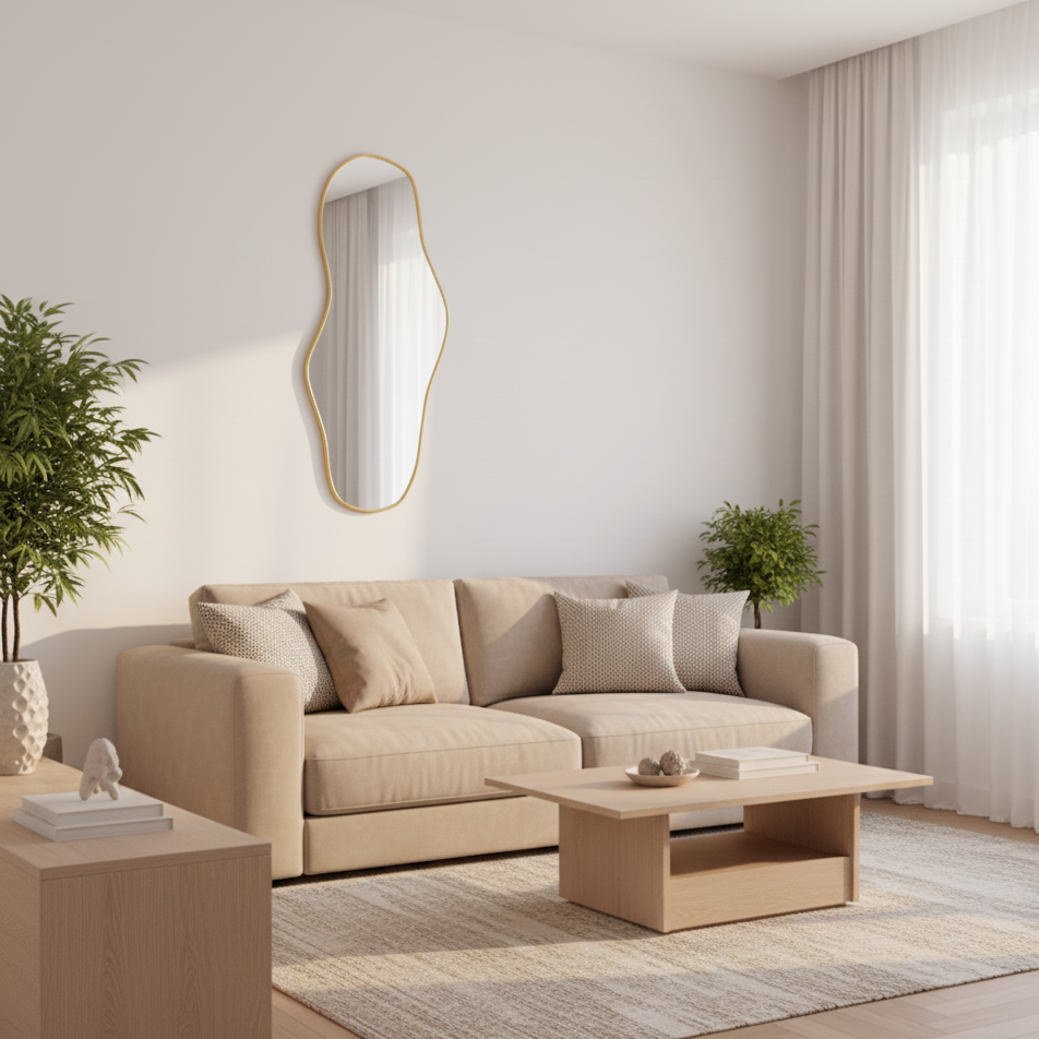 Miroir mural doré organique
