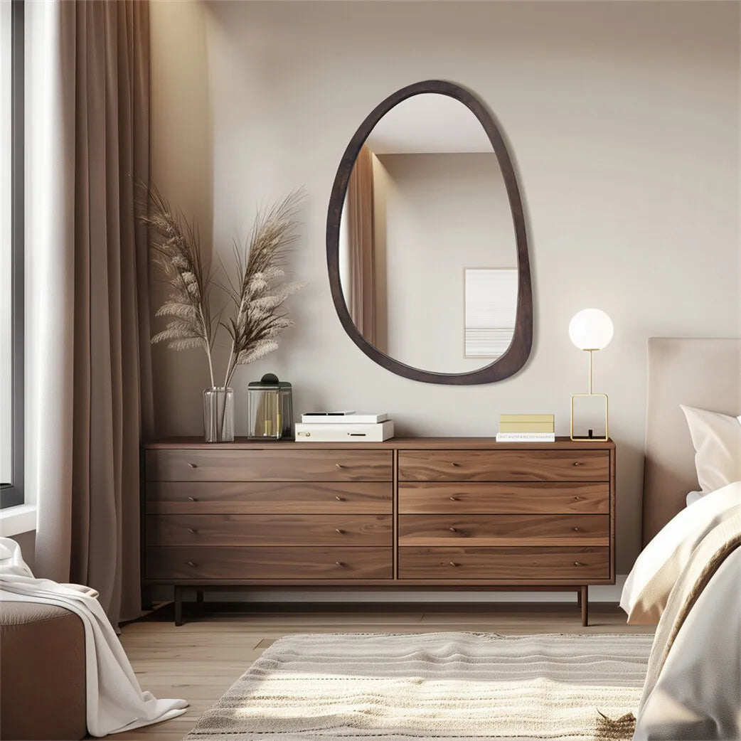 Miroir mural asymétrique noyer naturel