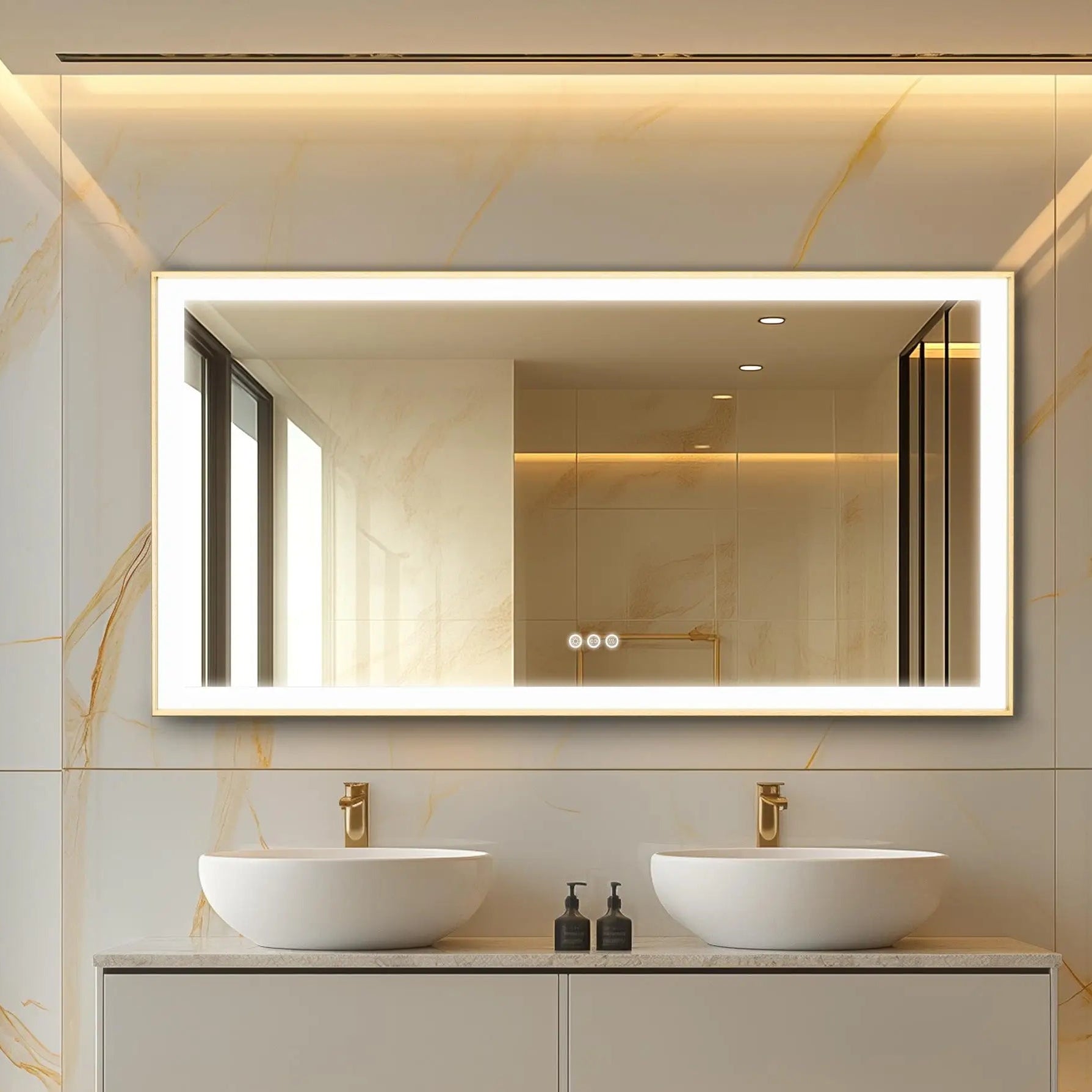 Miroir mural LED doré moderne