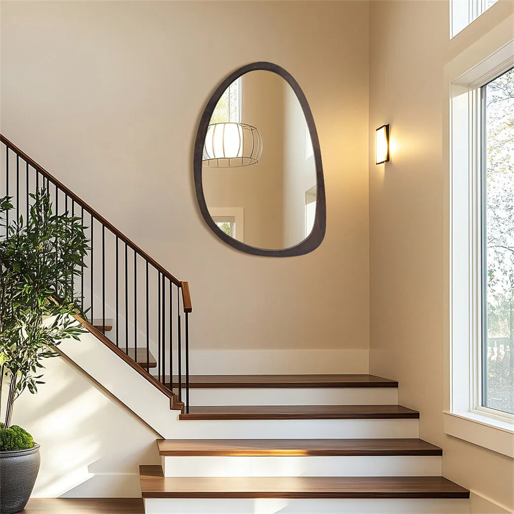 Miroir mural asymétrique noyer naturel