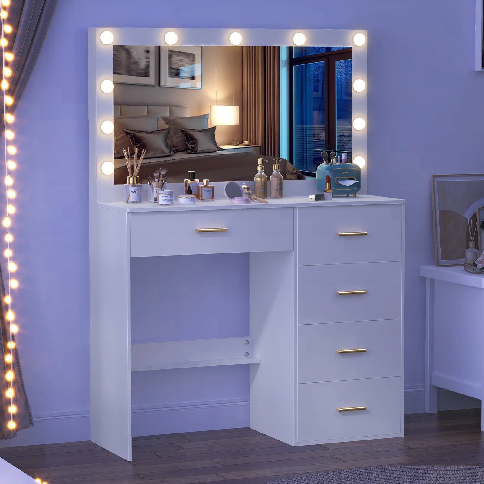 Coiffeuse blanche moderne miroir LED