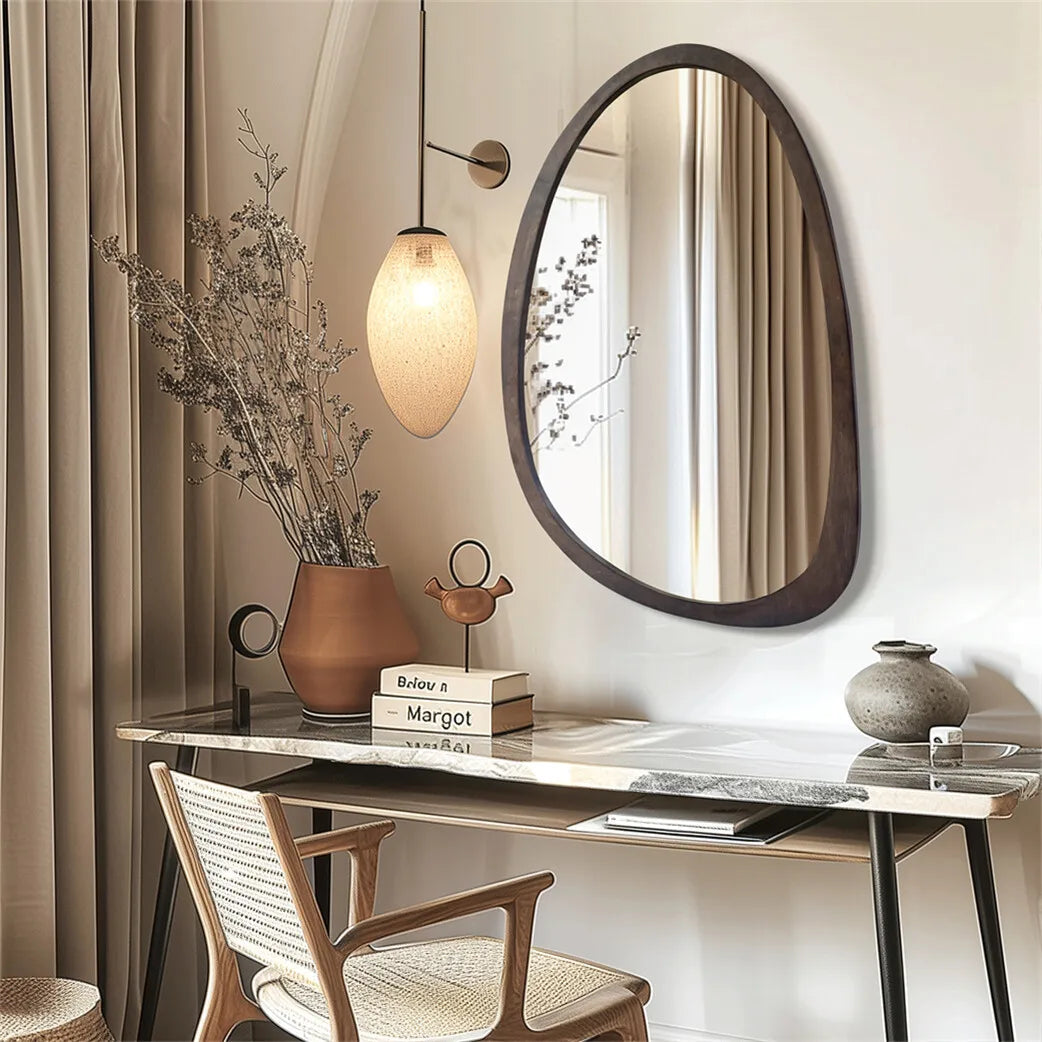 Miroir mural asymétrique noyer naturel