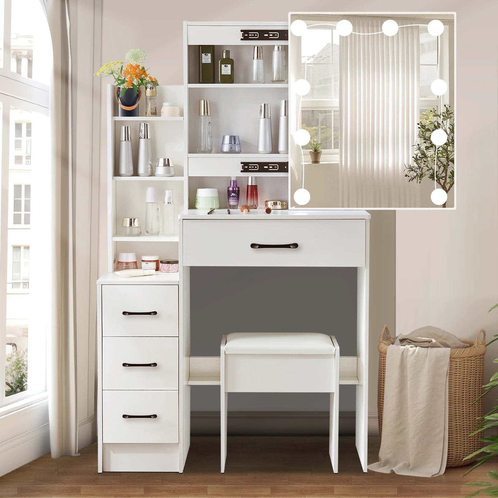 Coiffeuse moderne blanche LED