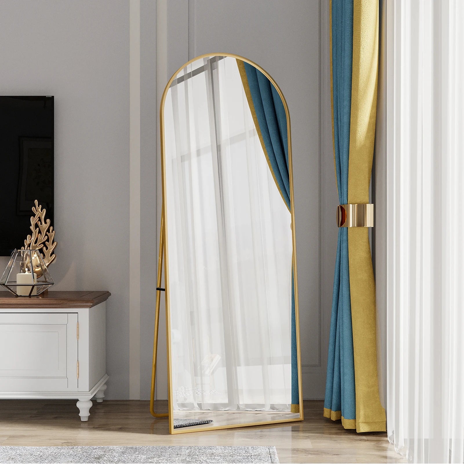 Miroir sur pied arche doré