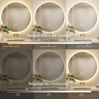 Miroir LED rond anti-buée