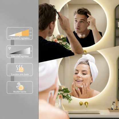 Miroir LED rond anti-buée
