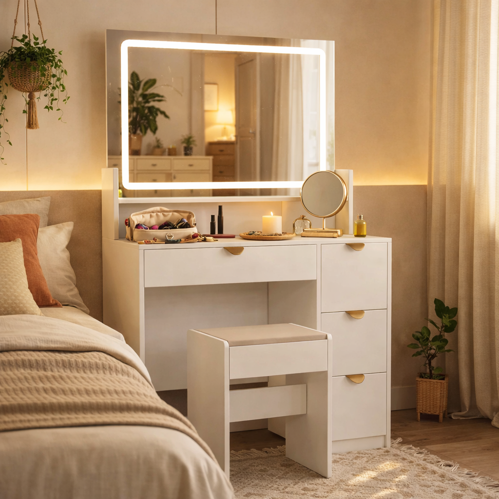 Coiffeuse LED blanche moderne élégante