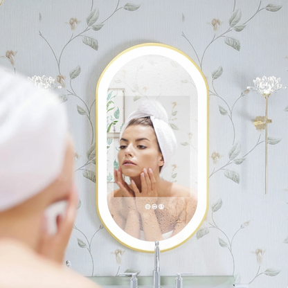 Miroir ovale lumineux doré