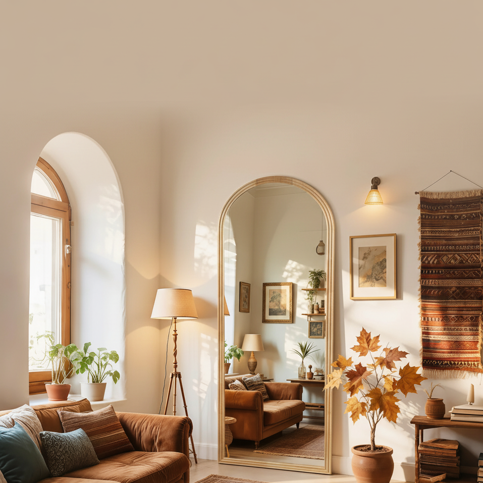 Miroir arc bois naturel élégant