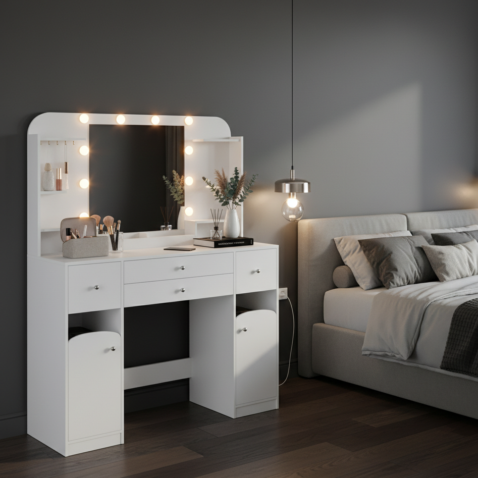 Coiffeuse LED moderne blanche élégante