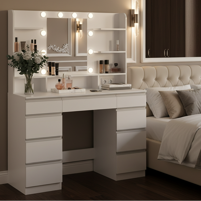 Coiffeuse lumineuse blanche et argent