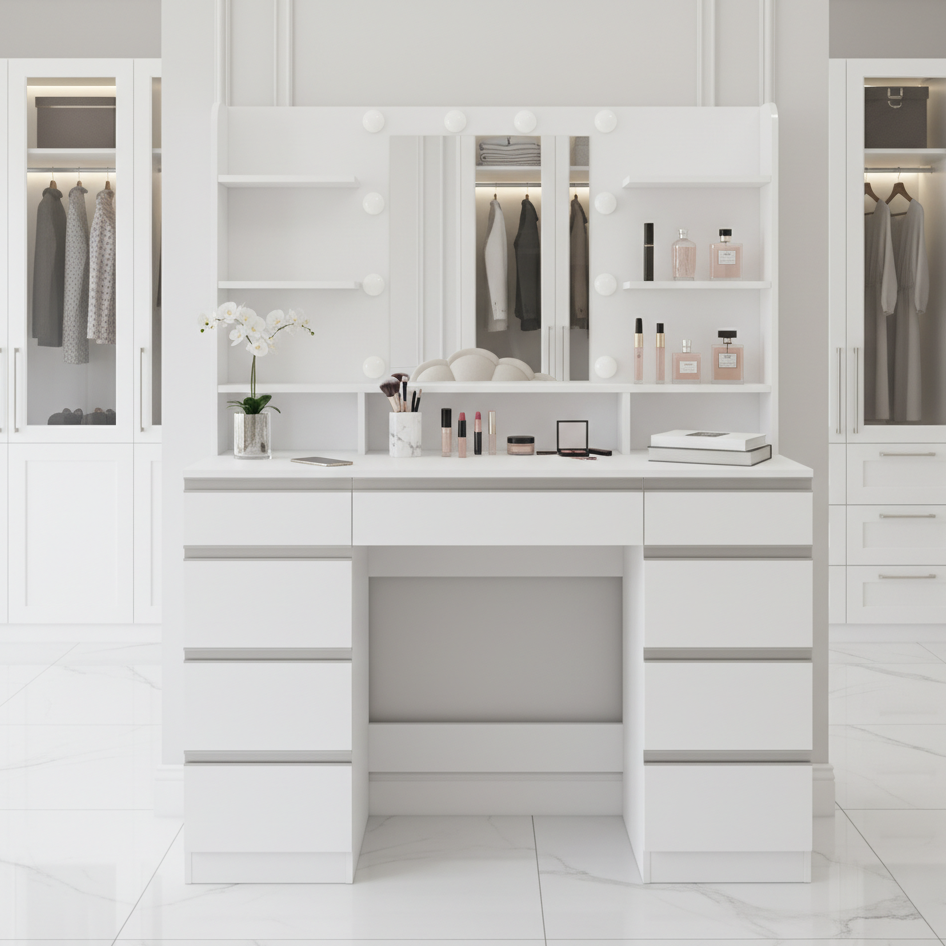 Coiffeuse lumineuse blanche et argent
