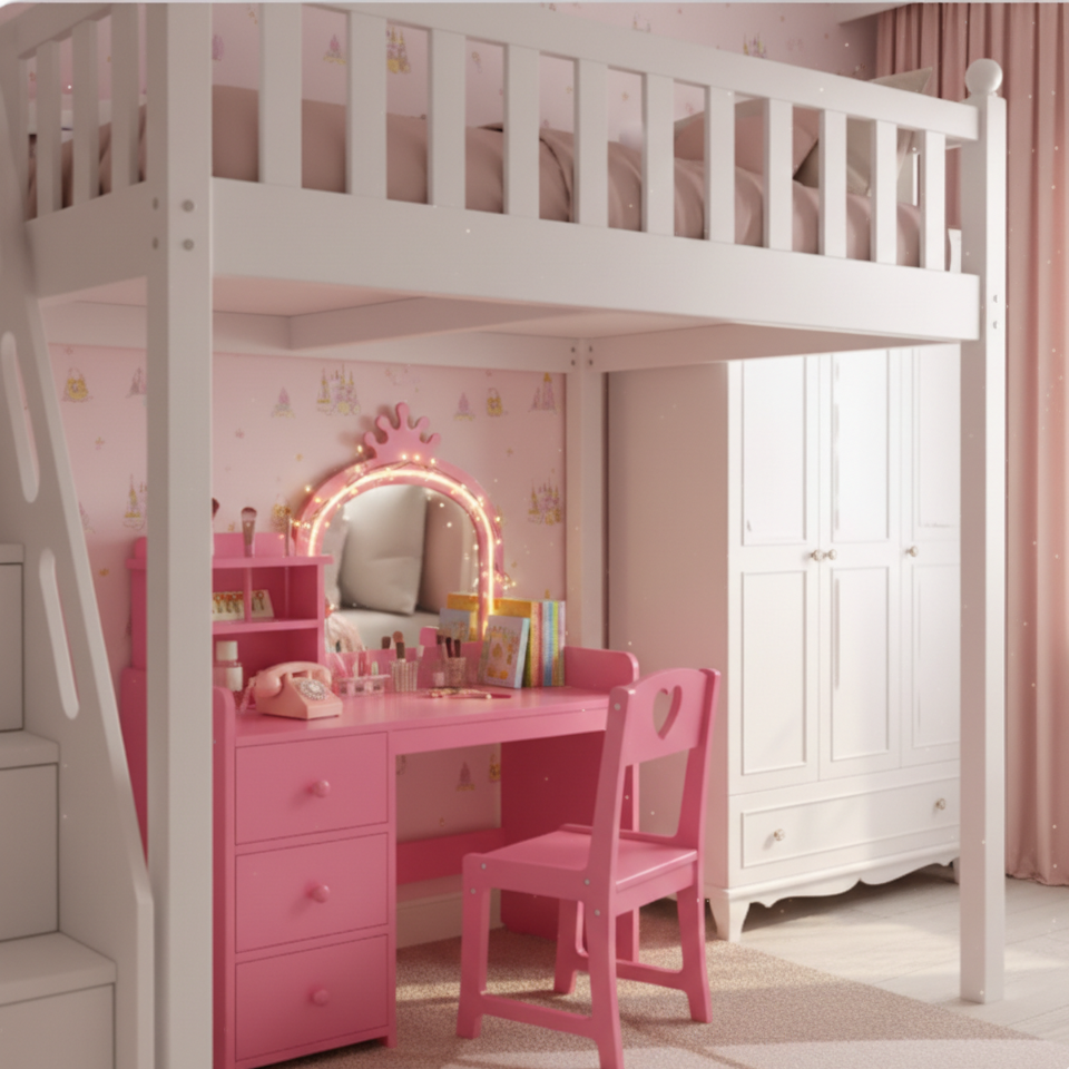 Coiffeuse enfant princesse rose