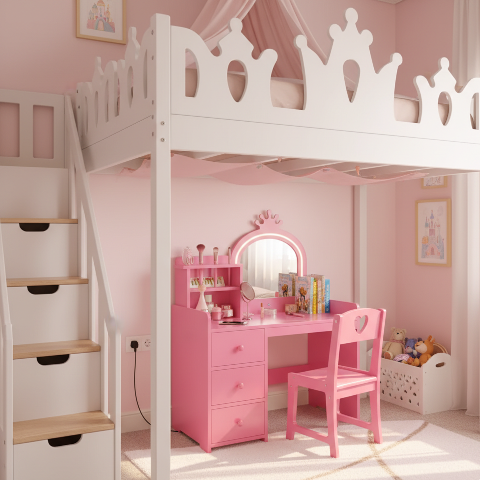 Coiffeuse enfant princesse rose