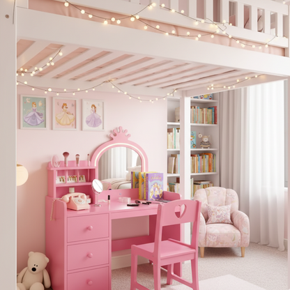 Coiffeuse enfant princesse rose