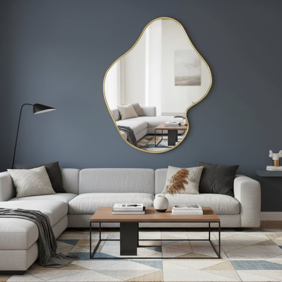 Miroir mural organique doré