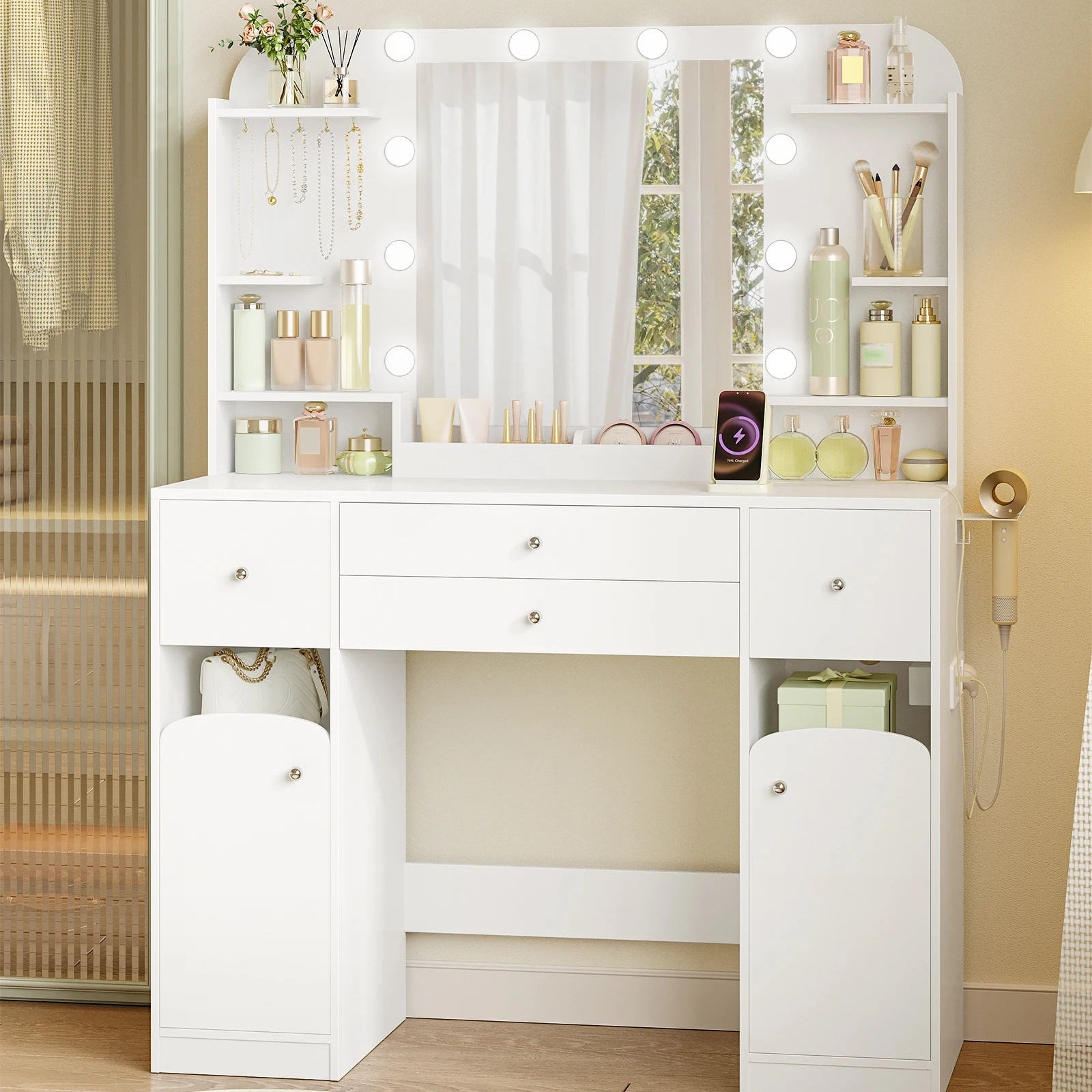 Coiffeuse LED moderne blanche élégante