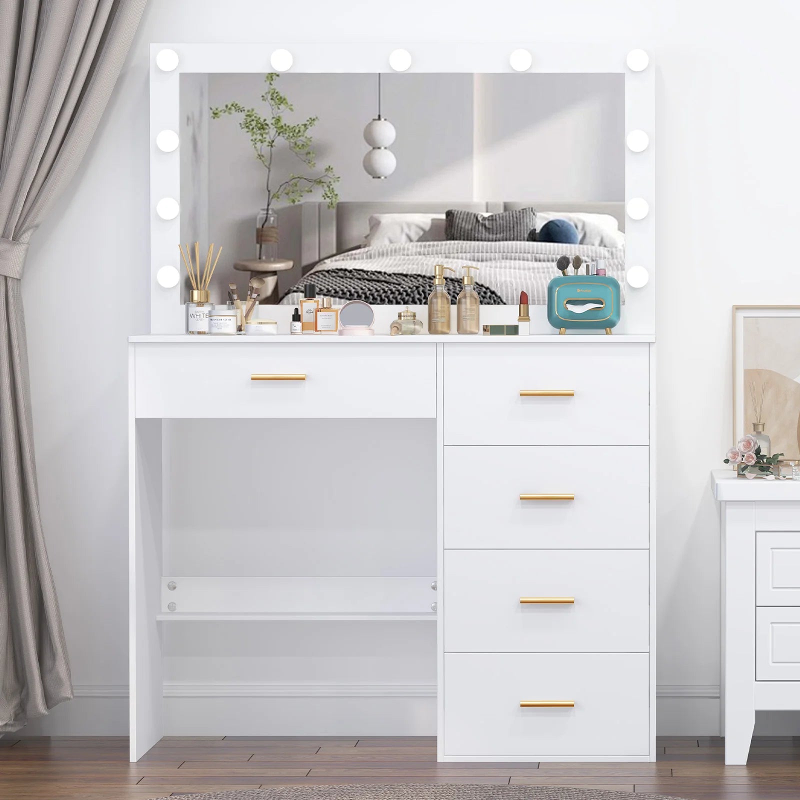 Coiffeuse blanche moderne miroir LED