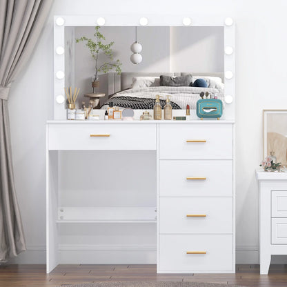 Coiffeuse blanche moderne miroir LED