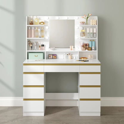 Coiffeuse lumineuse blanche et dorée