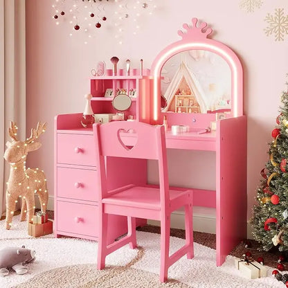 Coiffeuse enfant princesse rose