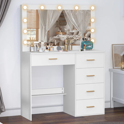 Coiffeuse blanche moderne miroir LED