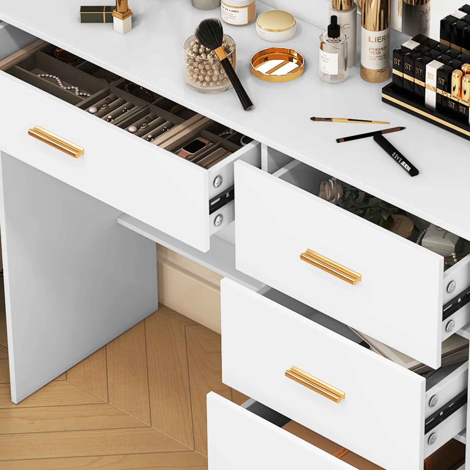Coiffeuse blanche moderne miroir LED