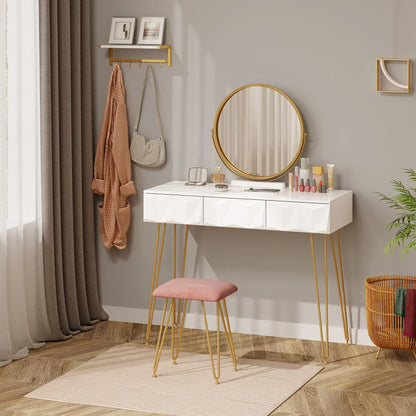 Coiffeuse design blanc doré miroir pivotant