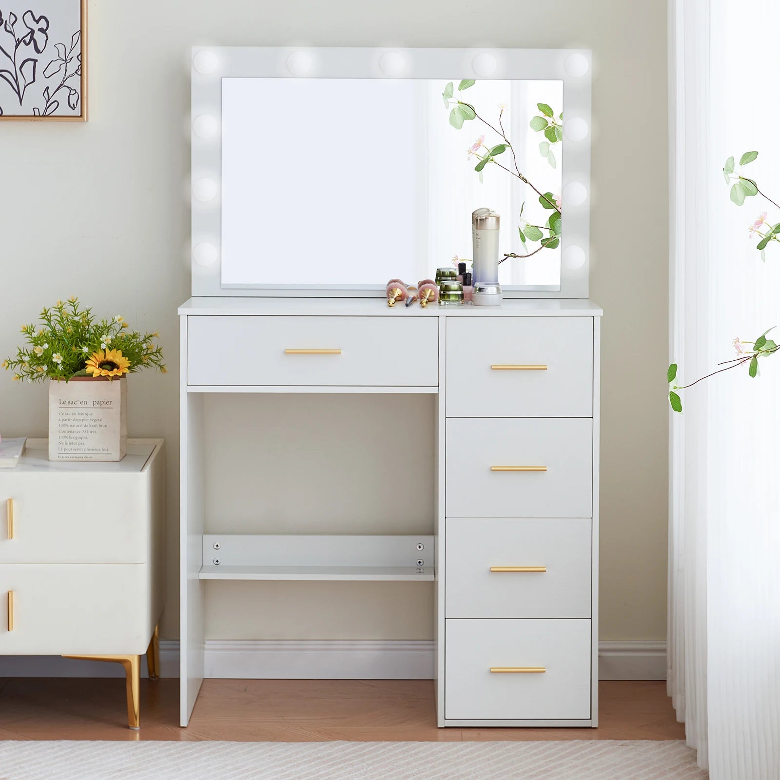 Coiffeuse blanche moderne miroir LED