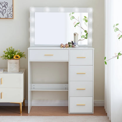 Coiffeuse blanche moderne miroir LED