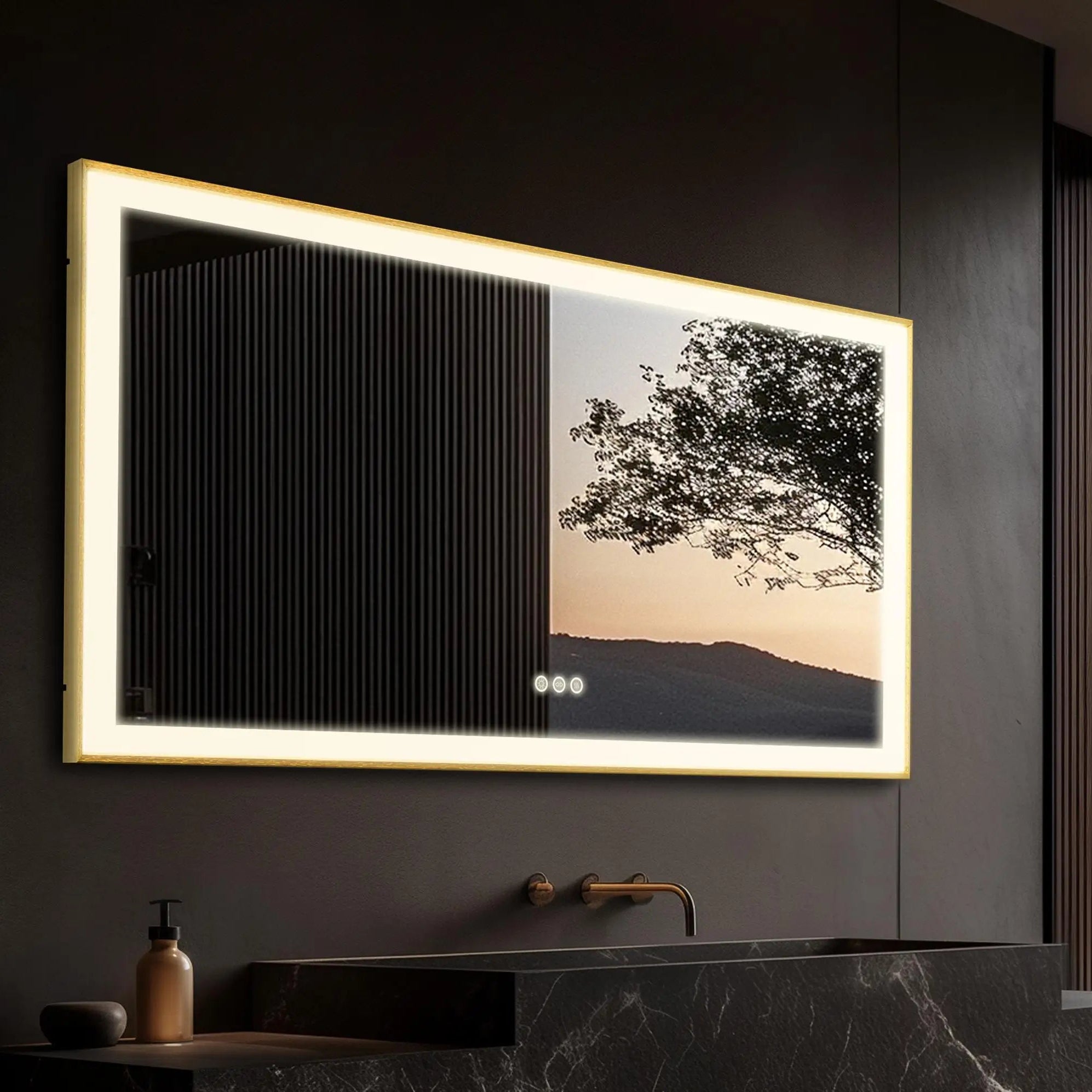 Miroir mural LED doré moderne