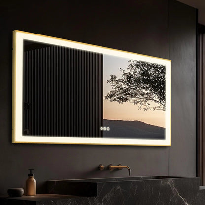 Miroir mural LED doré moderne